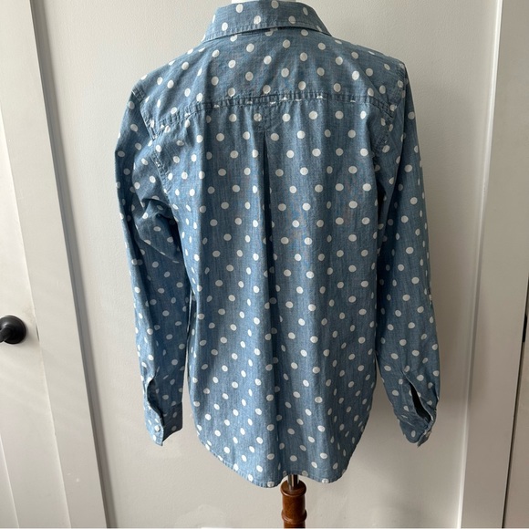 Tommy Hilfiger Chambray and White Polkadot Collar Long Sleeve Shirt Size Large - Picture 10 of 10